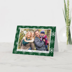 Happy Holidays Photo Snowflakes Green Folded Holiday Card