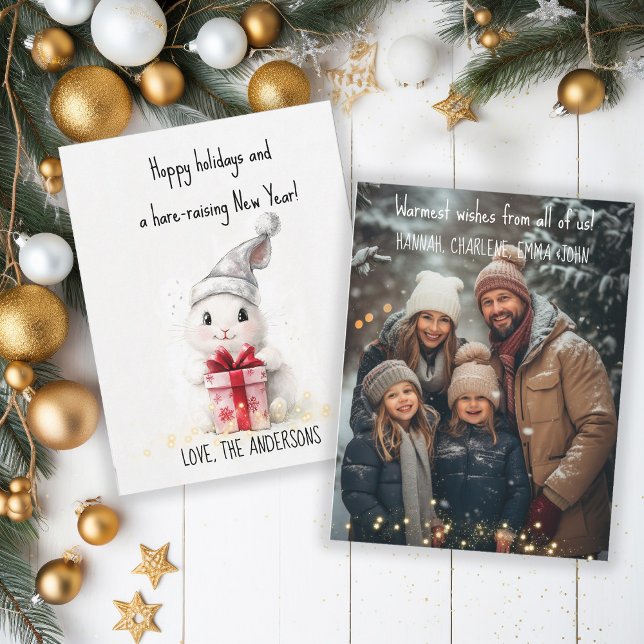 Happy Holidays Photo Winter Rabbit Christmas  Holiday Card (Creator Uploaded)