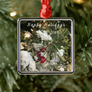 Happy Holidays Pine Branch Metal Tree Decoration