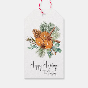 Happy Holidays Pine Orange spice Bouquet Gift Tags