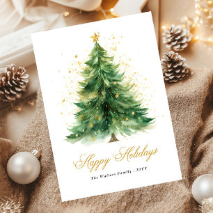 Happy Holidays Pine Tree Non Photo Christmas Holiday Card