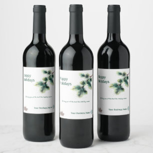 Happy Holidays Pine Your Business Name Logo Wine Label