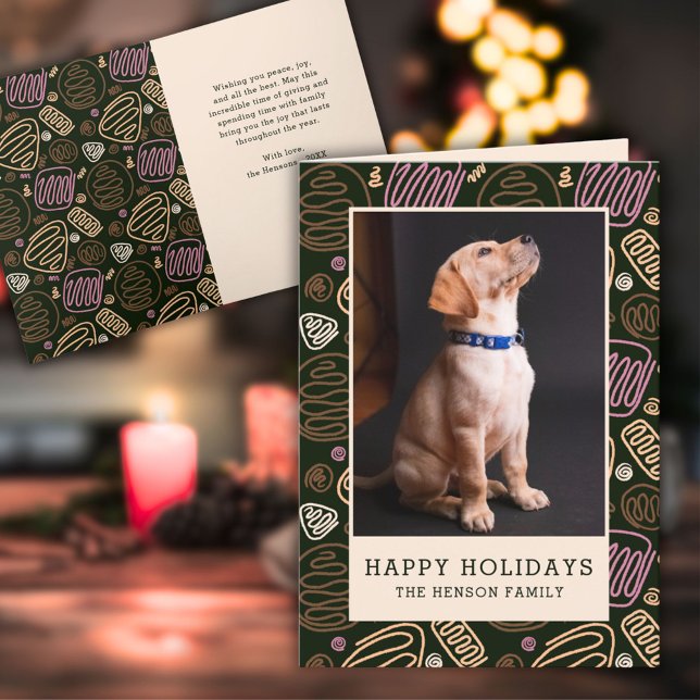 Happy Holidays Pink Black One line Dog Photo Holiday Card (Creator Uploaded)
