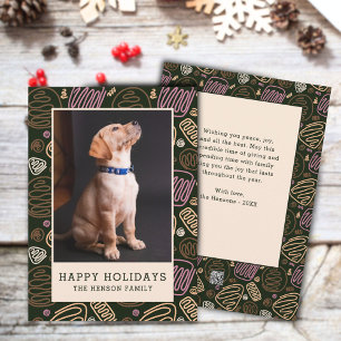 Happy Holidays Pink Black One line Dog Photo Holiday Card