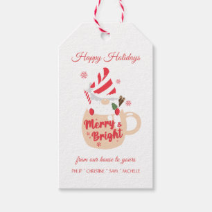 Happy Holidays - Pink Mug Hot Cocoa Merry & Bright Gift Tags