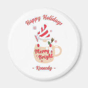 Happy Holidays - Pink Mug Hot Cocoa Merry & Bright Magnet