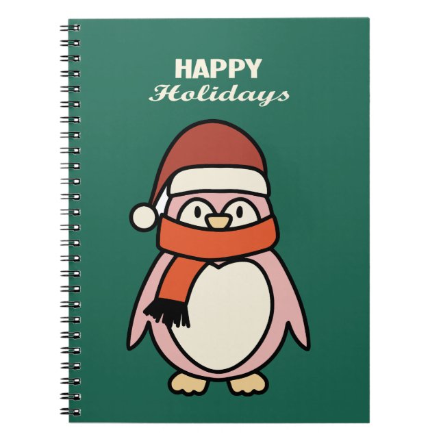 happy holidays pink penguin  notebook (Front)