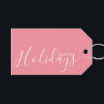 Happy Holidays Pink White Minimalist Gift Tags<br><div class="desc">This minimalist and elegant gift tag features white Happy Holidays text on the front side and on the back side personalise it with your name or family name. The background is in pink colour.</div>
