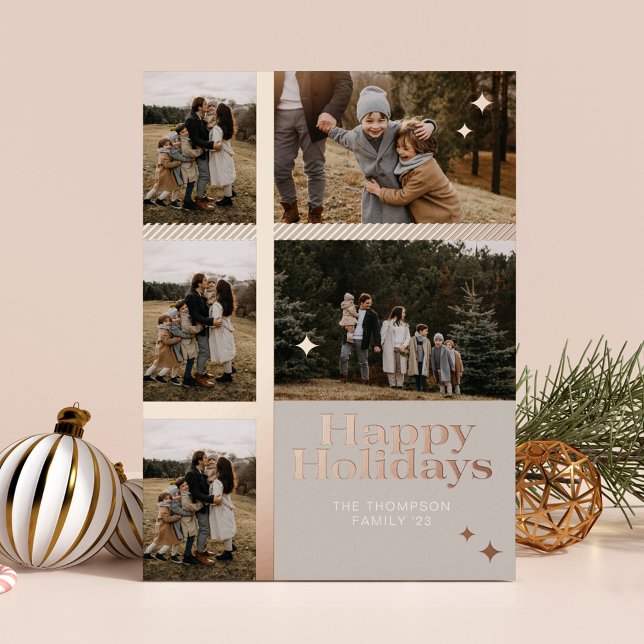 Happy Holidays Plaid 5 Family Photo Plaid Collage (Happy Holidays Plaid 5 Family Photo Plaid Collage Foil Holiday Card)