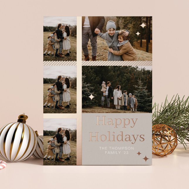 Happy Holidays Plaid 5 Family Photo Plaid Collage (Happy Holidays Plaid 5 Family Photo Plaid Collage Foil Holiday Card)