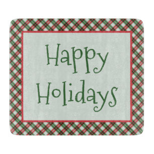 Happy Holidays Plaid Country Cutting Board