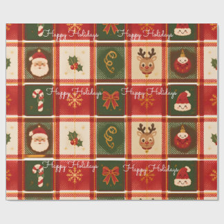Happy Holidays Plaid Crimson Christmas Wrapping Paper