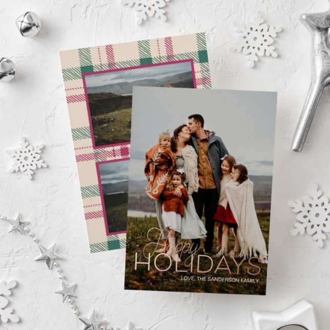 Happy Holidays Plaid Vertical Photo Greeting Card (Creator Uploaded)