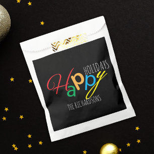 Happy Holidays Playful Bright Colours Family Name Favour Bags