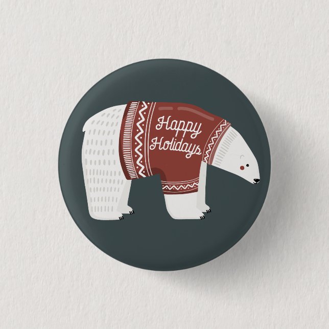Happy Holidays Polar Bear Button (Front)