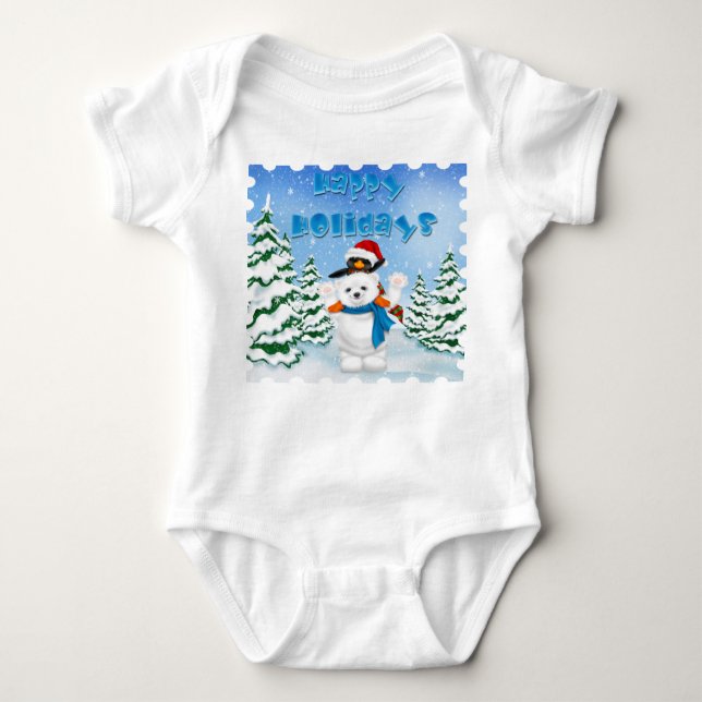 Happy Holidays Polar Bear Penguin Infant Creeper (Front)
