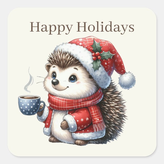 Happy Holidays Porcupine Christmas Square Sticker (Front)