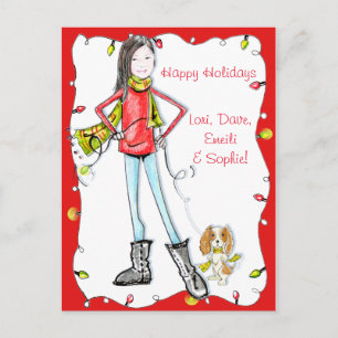 Happy Holidays postcard with adorable China Girl~