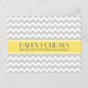 Happy Holidays Postcards Yellow Grey Chevron