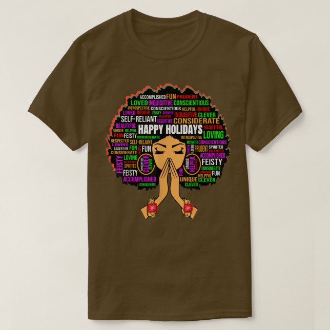 Happy Holidays Praying Melanin Queen Black Sista W T-Shirt (Design Front)