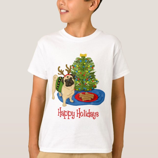 Happy Holidays Pug Tees and Sweats (Front)