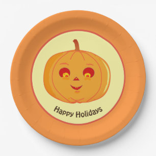 Happy Holidays Pumpkin Face Paper Plate