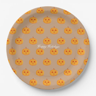 Happy Holidays Pumpkin Faces Paper Plate