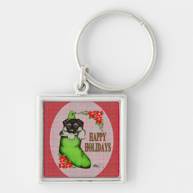 Happy Holidays Puppy Key Ring (Front)