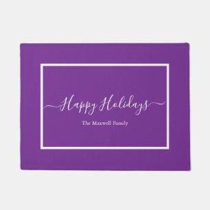Happy Holidays purple family name  Doormat