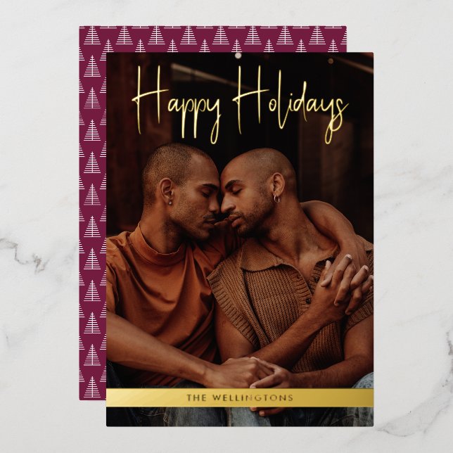 Happy Holidays Purple Modern Calligraphy Christmas (Front/Back)