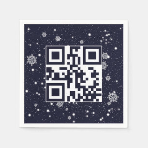 Happy Holidays QR Code On Snowflakes Napkin