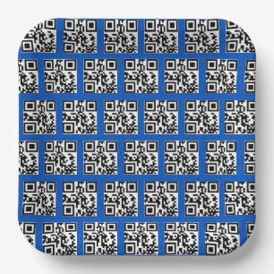 Happy Holidays QR Codes on Blue Paper Plate