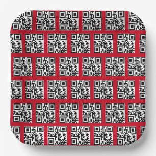 Happy Holidays QR Codes on Red Paper Plate