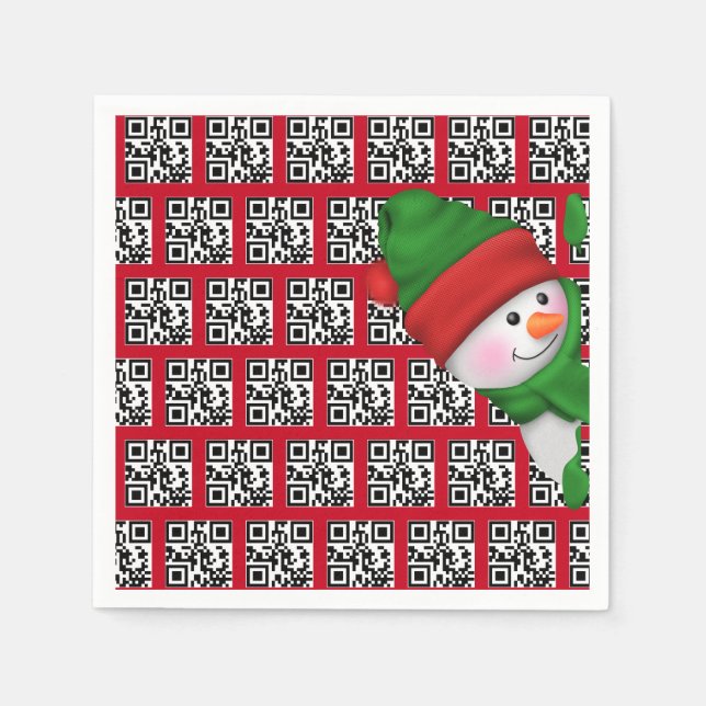 Happy Holidays QR Codes with Snowman Napkin (Front)