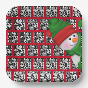 Happy Holidays QR Codes with Snowman Paper Plate