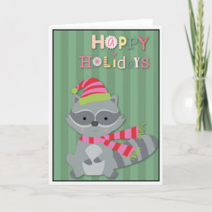 Happy Holidays Racoon Holiday Card
