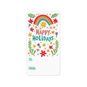Happy Holidays Rainbow Cute CUSTOM TO FROM Label