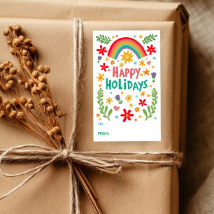 Happy Holidays Rainbow Cute CUSTOM TO FROM Rectangular Sticker