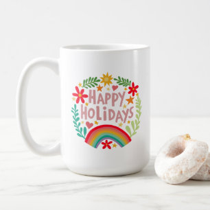 Happy Holidays Rainbow Cute Hand-drawn Colorful  Coffee Mug