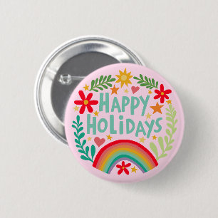 Happy Holidays Rainbow Cute Hand-drawn Colourful 6 Cm Round Badge