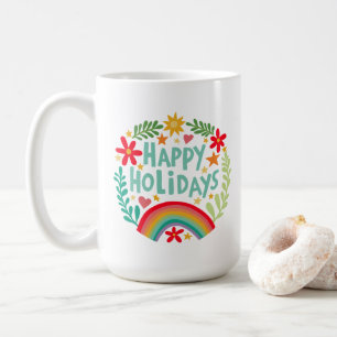 Happy Holidays Rainbow Cute Hand-drawn Colourful Coffee Mug