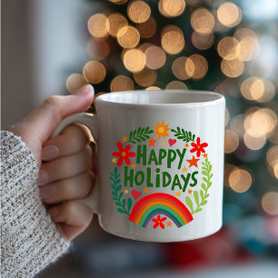 Happy Holidays Rainbow Cute Hand-drawn Colourful Coffee Mug
