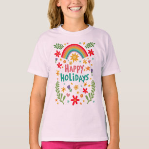 Happy Holidays Rainbow Cute Hand-drawn Colourful  T-Shirt