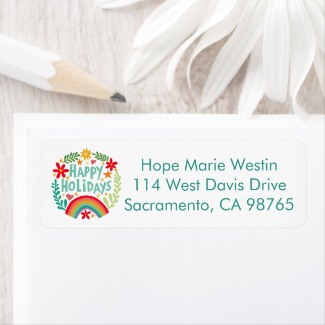 Happy Holidays Rainbow Hand-drawn Return Address (Insitu)