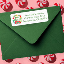 Happy Holidays Rainbow Hand-drawn Return Address