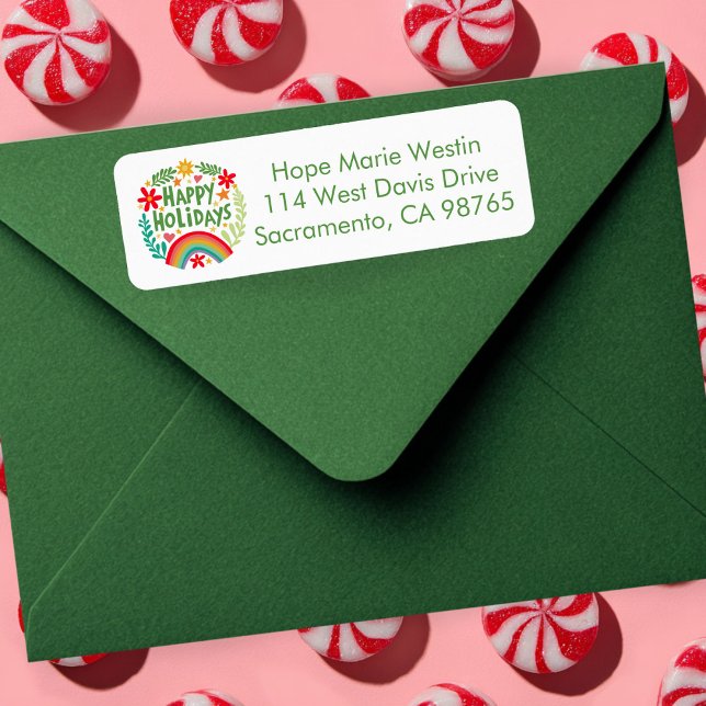 Happy Holidays Rainbow Hand-drawn Return Address (Happy Holidays Cute Colorful Rainbow Hand-drawn CUSTOM Return Address Label
)