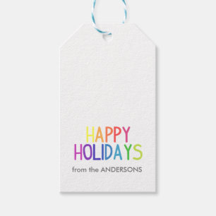 Happy Holidays rainbow script personalised Gift Tags