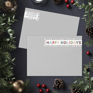 Happy Holidays Rainbow Stripes Holiday Wrap Around Label