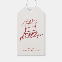 Happy Holidays | Red And Cream Customisable Family Gift Tags