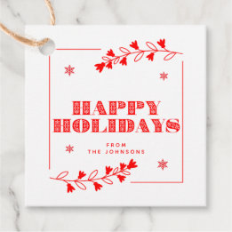 Happy Holidays | Red And White Customisable Family Favour Tags
